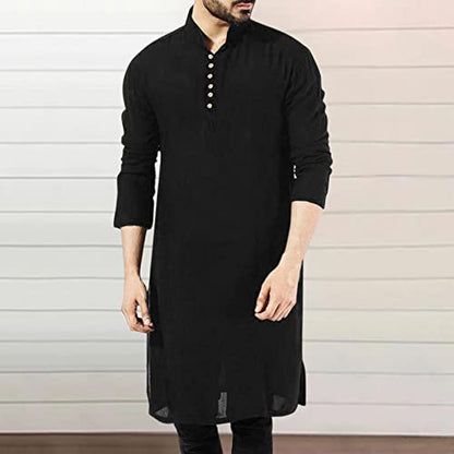 Alalaso Mens Muslim Thobe Kaftan Robe Saudi Arabic Middle East Islamic Long Gown Dress Long Sleeve Clothing Ramadan Jubbah - color: 2-black, size: X-Large