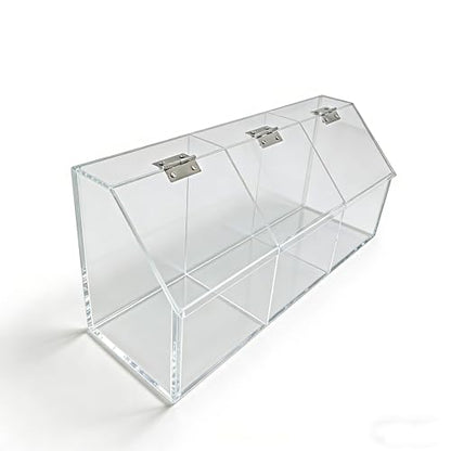 FixtureDisplays® Plaxiglass Clear Acrylic 3 Compartment Toppings Bin 15.5 X 7 X 5 Candy Bin Condiment Organizer Tabletop Bar Restuarnt Kitchen Transparent Box 100904-NPF