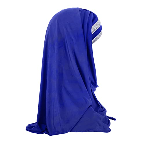 Women Soft One Piece Hijab Long Muslim Turban Islamic Full Head Scarf - color: Blue/Shiny