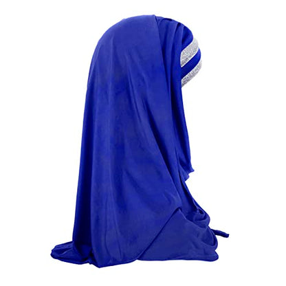 Women Soft One Piece Hijab Long Muslim Turban Islamic Full Head Scarf - color: Blue/Shiny