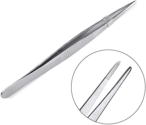 12Inch Bent Long Forceps Tweezers, Serrated Flat Tips Precision Curved Science Surgical Tongs Jewelers Needle Metal Sewing Sharp Small Kitchen Cooking Tweezers With Teeth Knurled Handles (1PCS-300mm) - color: Bent 1pcs 12inch
