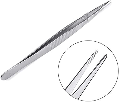 8 Inch Straight Tip Long Forceps Tweezers, Serrated Flat Tips Surgical Tongs Jewelers Needle Metal Sewing Sharp Kitchen Cooking Tweezers With Teeth Knurled Handles (1PCS-200mm) - color: Straight-1pcs-8inch