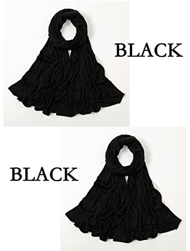 여성용 단색 저지 히잡 가볍고 부드러운 무슬림 헤드 스카프 롱 스카프 랩 스카프 2개 - color: 블랙, 블랙