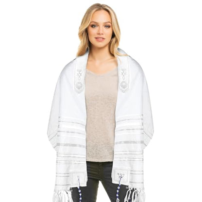 HalleluYAH Messianic Tallit Prayer Shawl 72"x 22" with Bag For Men & Women - color: Silver