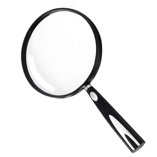 Feosky Handheld Reading Magnifier, 10X Magnifier, 130mm Shatterproof Lens, Non-Slip Handle for Adults Close Work, Seniors Reading and Nature Exploration, Hobby Observation(Silver/Black) - color: Silver