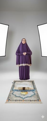 Women's Prayer Dress 2 Pieces Solid Color Plus Long Sleeve | One-Size | Hijab Abaya Suit - color: Purple