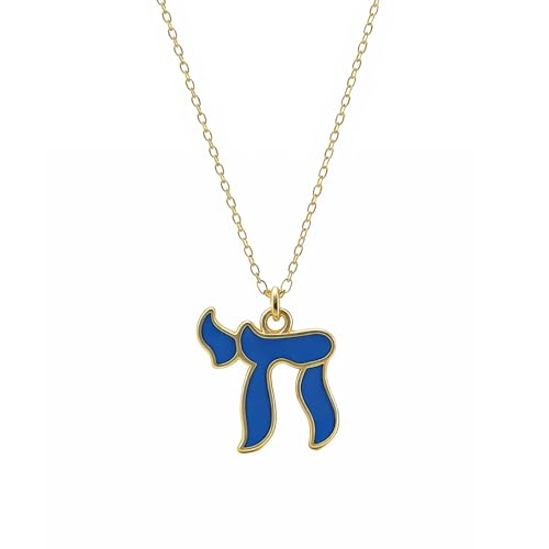 Hebrew Chai Necklace Chai Symbol Jewish Pendant for Men Women Stainless Steel Arabic Amulet Religion Jewelry - color: Blue-G