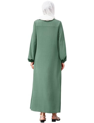 Muslim Dresses for Women One-Piece Long Sleeve Stand Collar Zip Up Islamic Prayer Dress Abaya Kaftan Dubai Dress - color: Green, size: 3X-Large