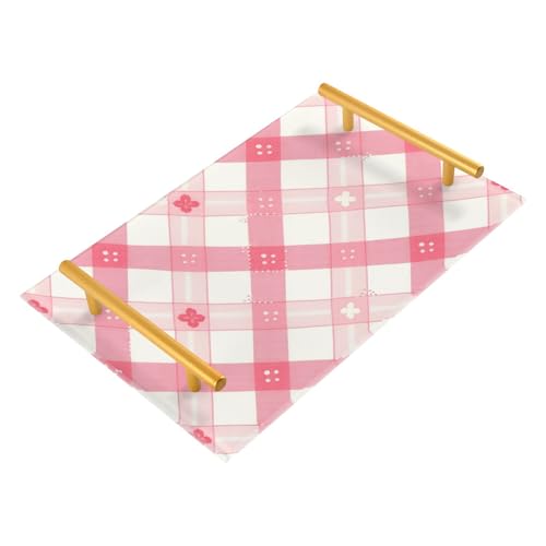 Bathroom Vanity Tray Counter Organizer, Tartan Plaid Pink Decorative Tray with Handles Countertop Storage for Bathroom Bedroom Kitchen Home Farmhouse - color: Tartan Plaid Pink