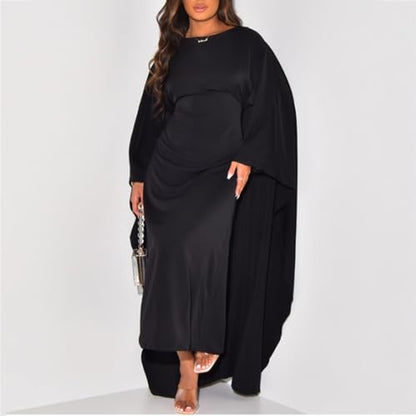 Muslim Dresses for Women One-Piece Long Sleeve Islamic Prayer Dress O Neck Slim Fit Islamic Evening Gown - color: Black, size: Medium