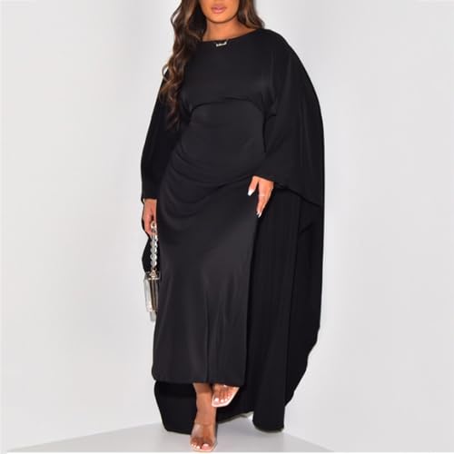 Muslim Dresses for Women One-Piece Long Sleeve Islamic Prayer Dress O Neck Slim Fit Islamic Evening Gown - color: Black, size: X-Large