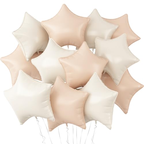 Cream White Beige Star Balloons,12Pcs Beige Star Shaped Foil Balloons,18Inch Large Sand White Apricot Helium Balloon for Birthday Baby Shower Anniversary Party Decorations - color: Cream White Beige
