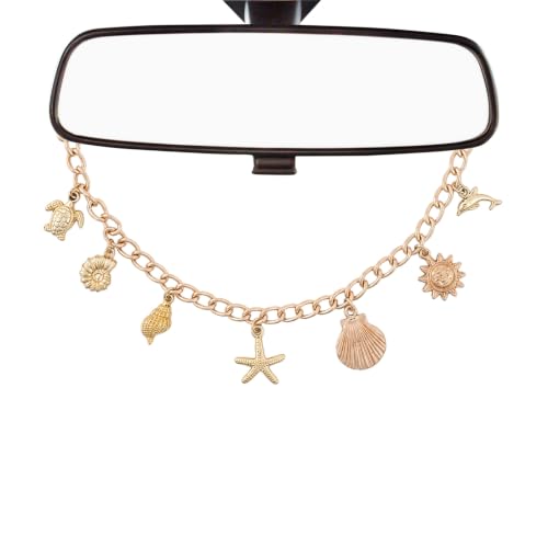 Cute Gold Pendant Rearview Mirror Charm Hanging Ornament Car - color: Gold - Shell