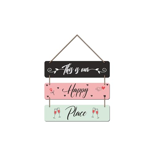 Decor Smart This is Happy Wooden Wall Hanging | Positive Quotes | Office | Gifts | Decorative Modern Handcrafted Artwork for Home Decor item | MDF Wall Sign Art for Living Room Decoration (DWA_5304) - color: Multi 100