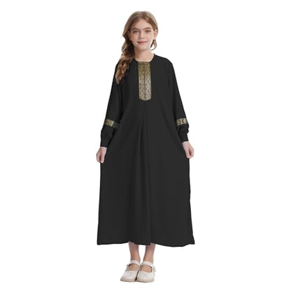 GYQMBT Long Sleeve Muslim Dress for Abaya,Islamic Clothes,Prayer Clothes Robe - color: Black, size: 130 (7-8 Years)
