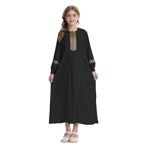 GYQMBT Long Sleeve Muslim Dress for Abaya,Islamic Clothes,Prayer Clothes Robe - color: Black, size: 130 (7-8 Years)