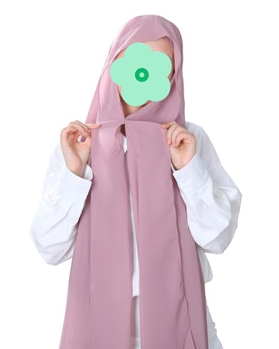 Magnetic Chiffon Hijab Scarf for Women, Quick Snap Closure Headscarf, Breathable Muslim Headwrap with Under Cap - color: Powder Pink