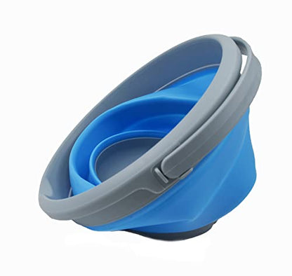 SAMMART 5.5L (1.4 Gallon) Collapsible Plastic Bucket - Foldable Round Tub - Portable Fishing Water Pail - Space Saving Outdoor Waterpot (Grey/Marine Blue (Set of 2)) - color: Grey/Marine Blue (Set of 2)