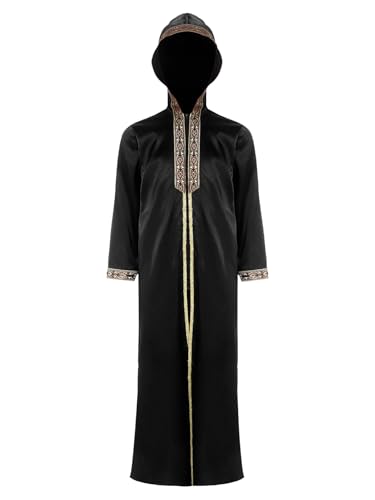 Kids Boys Thobe Muslim Prayer Clothes Saudi Dubai Robe Kaftan Zipper Dishdasha Islamic Eid Ramadan Outfits - color: Black, size: 8