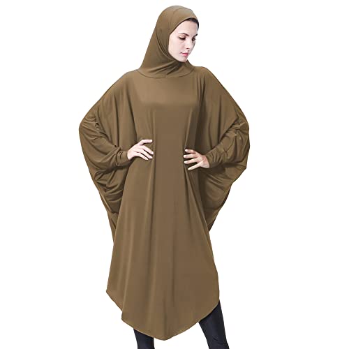 khalat Women's One-Piece Muslim Abaya Dress Large Overhead Prayer Ramadan Long Hijab Dress - color: Camel, size: Large