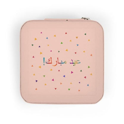 3dRose Eid Mubarak in Arabic happy Eid blessing after Ramadan Muslim holidays Jewelry Travel Case Pink