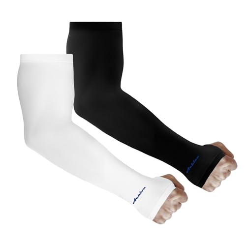 Achiou Arm Sleeves for Men Women, Sun Sleeves UV Protection Cooling Sports - color: 2 Pairs: Black, White