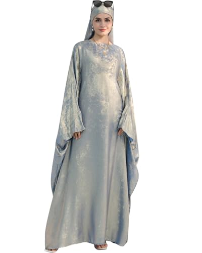 Luxury Dubai Style Abaya and Hijab Set, Breathable Modest Prayer Dress with Belt Loose Fit Muslim Robe - color: Miraj Blue, size: Medium(1)