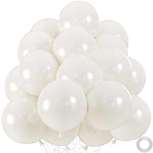 50pcs Pearl White Balloons, Helium 12inch Pearl White Party Balloon for Bridal Baby Shower Engagement Wedding Birthday Valentine’s Party Decorations (With Ribbon & Glues) - color: Pearl White