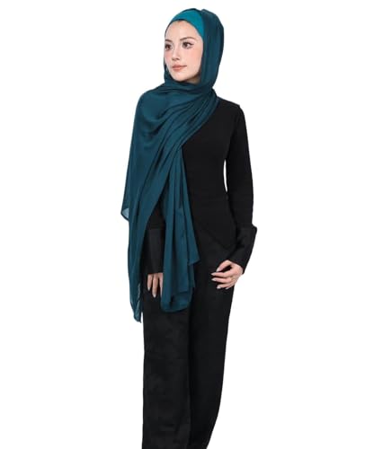 Modal Cotton Hijab Scarf for Women with Undercap Set - color: Teal Blue