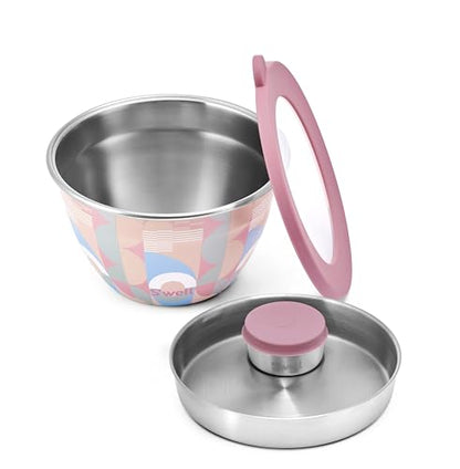 S'well Stainless Steel Salad Bowl Kit 64oz, Dusty Pink Daydream, Comes with 2oz Mini Canister and Removable Tray for Organization, Leakproof, Easy to Clean, Dishwasher Safe