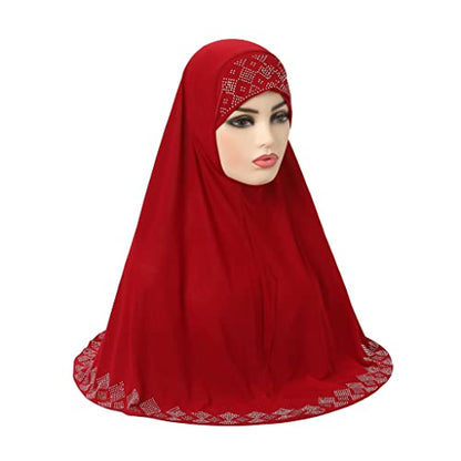 ZGMYC Women Shiny Rhinestones Muslim Hijab Elegant Long Turban Cap Head Wrap Scarf - color: Red