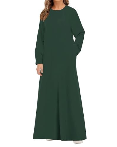 WSPLYSPJY Solid Color Zipper Abaya Muslim Dresses for Women Prayer Robe - color: Green, size: Small