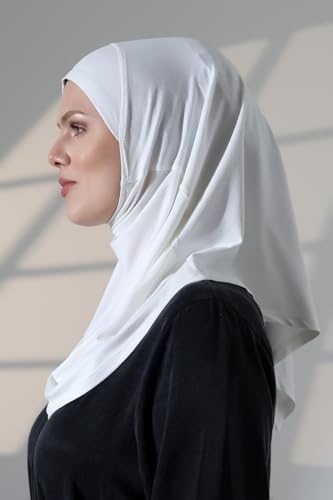 ihvan online, Women’s Ready to Wear Instant Hijab, Soft One-Piece Headscarf, Stretch Hijab for Daily Wear, Prayer & Travel - color: White