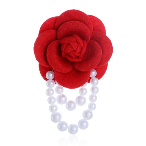 Vintage Camellia Pearl Tassel Brooches Bracelet Bohemian Pearl Safety Pins Bracelets Flower Hairpin Headpieces Shawl Pins Dainty Elegant Lapel Pin Wedding Party Dress Accessories for Women - color: red