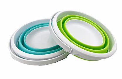 SAMMART 5.5L (1.4 Gallon) Set of 2 Collapsible Plastic Bucket - Foldable Round Tub - Portable Fishing Water Pail - Space Saving Outdoor Waterpot. (Grass Green + Bright Blue) - color: Grass Green + Bright Blue