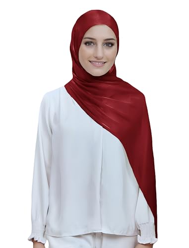 Lina & Lily Sheen Shimmer Women's Crepe Scarf Shawl Wrap Head Hijab Lightweight - color: Dark Red