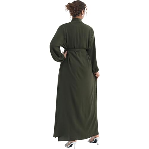 Women's Muslim Dress Two Pieces Set Islamic Prayer Abaya Modest Solid Color Muslim Outfits - color: Army Green Abaya, size: X-Large