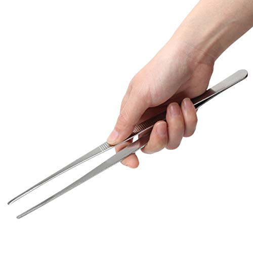 Adecco LLC Stainless Steel Tongs tweezer with precision serrated tips for surgical & sea food (10") | Baking Tweezers Silver with Precision Serrated Tips Pincette for Sea food, Bar Tweezer - size: 10"