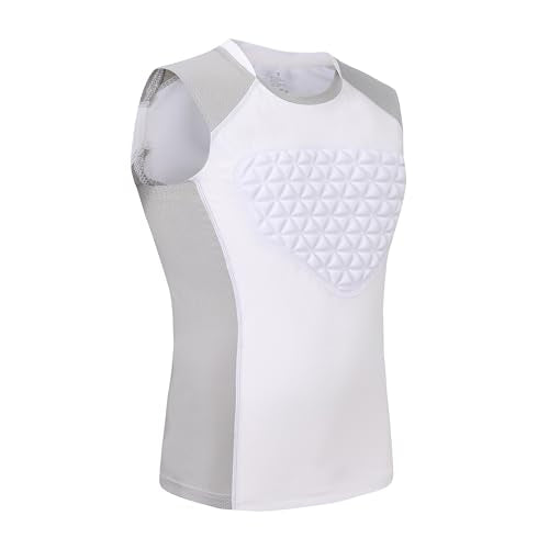 Youth Chest Protector Padded Compression Shirt, Heart Sternum Guard - color: White Grey, size: Large