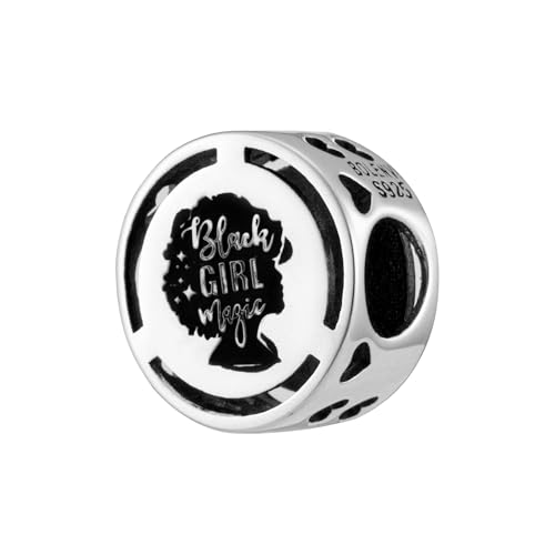 Inspirational Words Symbols 925 Sterling Silver Charm Bead For Pandora & Similar Charm Bracelets or Necklaces - color: Black Girl Magic BLM Pride