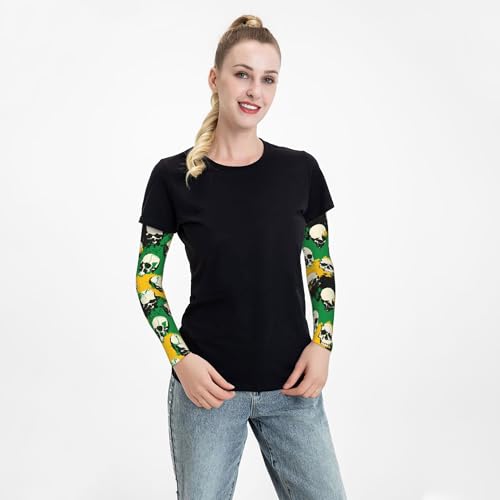 Arm Sleeves Outdoor Garden Sports Cooling Sun Sleeve for Women Men Farm - color: Jamaican Flag Skull