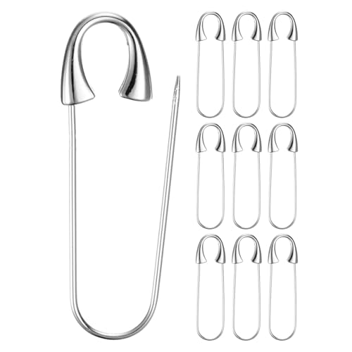 M METERXITY 10-Pack Large Safety Pin, 1.93 in(49mm) Zinc Alloy Heavy Brooch Pin for Sewing Clothes/Costume/Skirts Garments/Craft Supplies, Decorative Safety Pins [Silver Tone] - color: Silver Tone, size: 1.93 In(49mm)