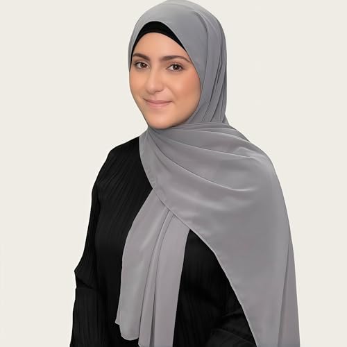 Yeieeo Instant Chiffon Hijab with Undercap (Tube or Bandage Cap), Breathable, no sweat buildup,Solid Chiffon Head Wraps - color: Gray