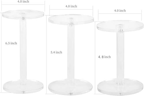 3 Pack 4 " Dia Acrylic Display Riser Jewelry Watches Round Pedestal Flower- Stand Small Figure Holder for Kitchen, Dining Room, Living Room Furniture