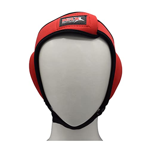 MRX MMA Ear Guards Kick Boxing Ju Jitsu Cage Wrestling Ear Protection Headgear with Adjustable Straps for Safe Head & Ear - color: Red