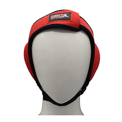 MRX MMA Ear Guards Kick Boxing Ju Jitsu Cage Wrestling Ear Protection Headgear with Adjustable Straps for Safe Head & Ear - color: Red