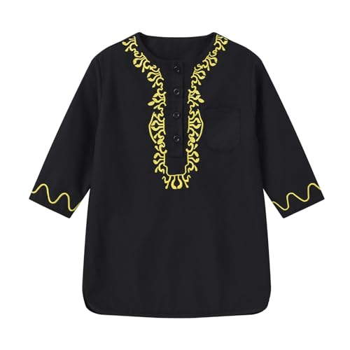 Boys Muslim Thobe Islamic Clothing Kids Muslim Prayer Clothes for Boys Eid Outfit Toddler Kaftan Ramadan Shirt Pants - color: Black, size: 5-6 Years