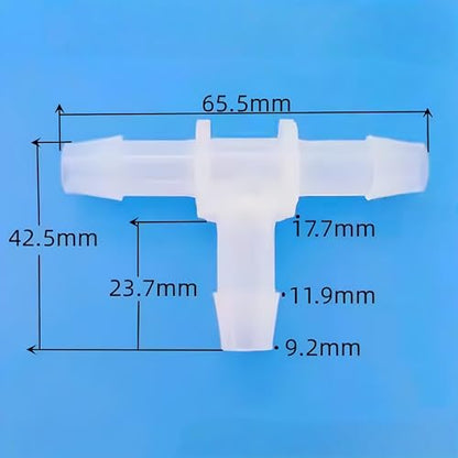 3 Way Tee Connector Equal Barbed T-Fitting 3 Way Hose Barb Adapter for Laboratory Biochemical Analytical Instruments Food Machinery Aquarium Equipment 100pc/pk (9.6mm 3/8'' Cir) - size: 9.6mm 3/8'' Cir
