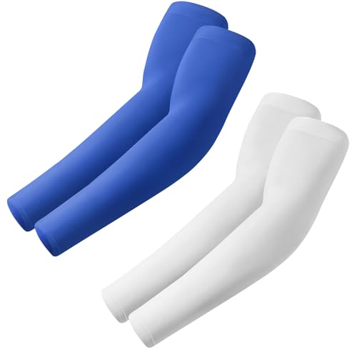 ROXUN Arm Sleeves, Cooling UV Sun Protection Sports Compression for Men/Women - color: 2 Pairs - White+blue