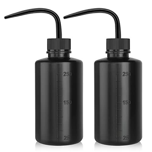 Wash Bottle 2pcs 250ml/8oz Safety Watering Tools, Economy Plastic Squeeze Washing Cleaning With Narrow Mouth Scale Labels for Medical Succulent Irrigation Plant (Black) - color: Black